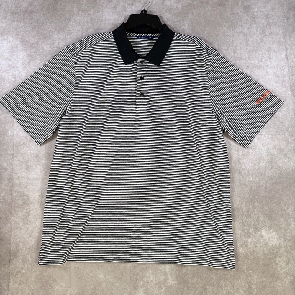 Cutter & Buck Polo‎ Shirt Men XL Black Gray White Striped Sylvania Logo Golf